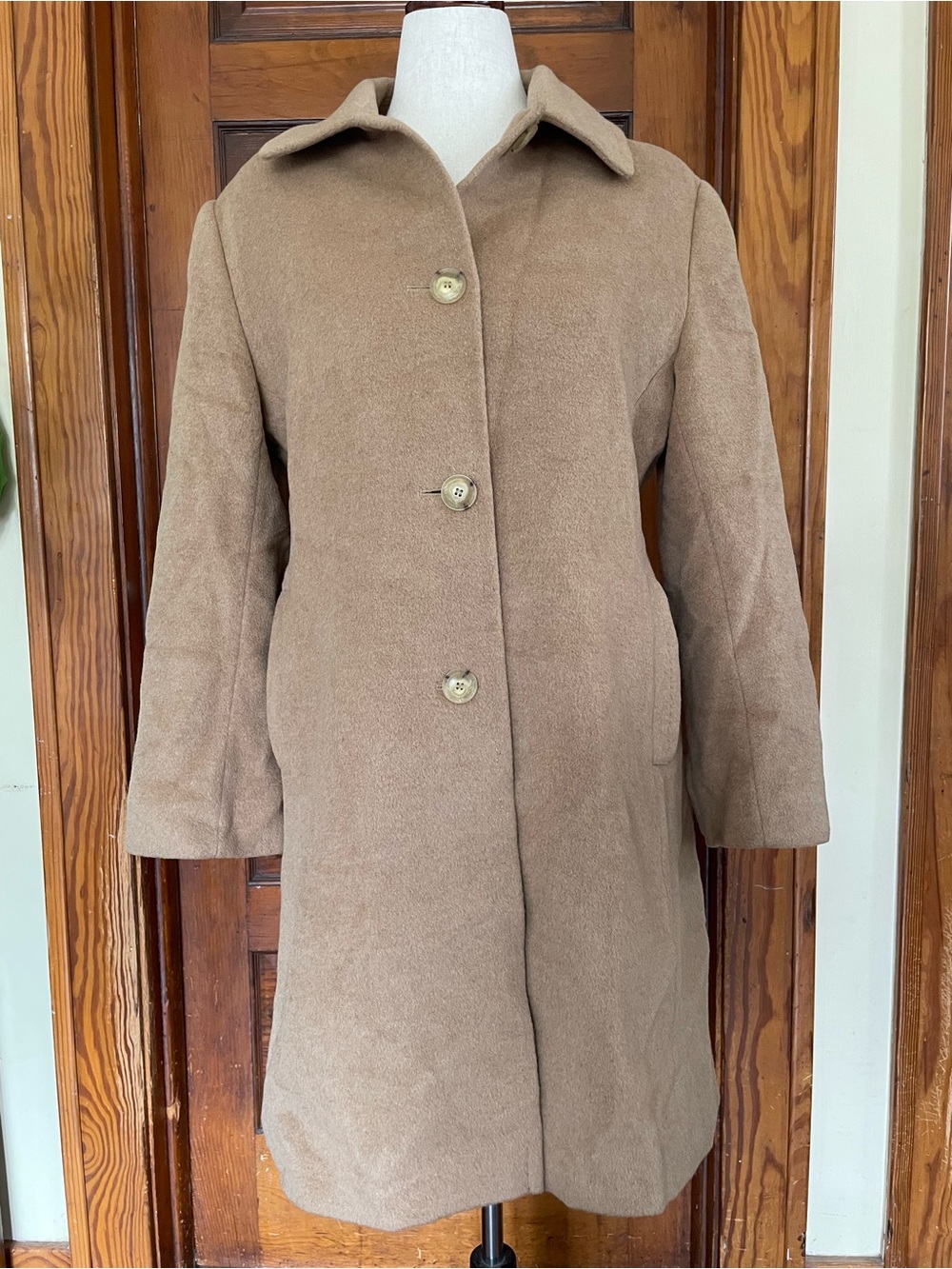 Larry Levine Tan Single-Breasted Trench Coat 100% Camel Hair